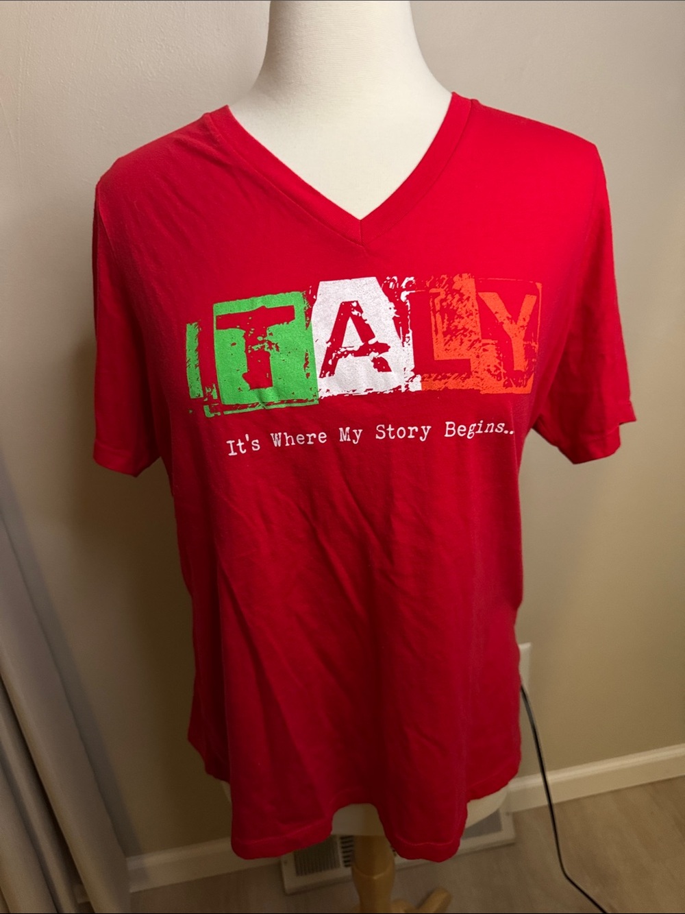 Bella Canvas Red V-Neck Tee with Italy Graphic